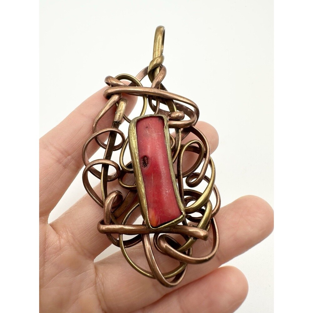 Artisan Handcrafted Mixed Metal Coral Wire Pendant Large